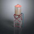 Vintage Metal Water Tower With Red Roof Red Stand And Blue Pipe