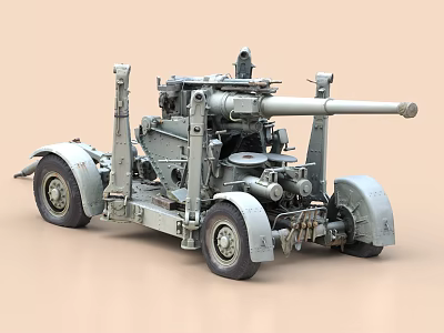 Powerful Mobile Artillery Gun With Large Barrel And Wheeled Chassis 3d model