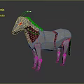 Silver Geometric Horse Sculpture With Red Eyes Black Mane And Tail