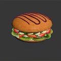Delicious Sweet Dessert Sandwich Topped With Chocolate Drizzle And Fresh Fruit Slices