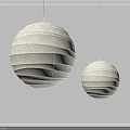 Two White Paper Striped Globe Pendant Lights Hanging In Modern Interior Space 3d model