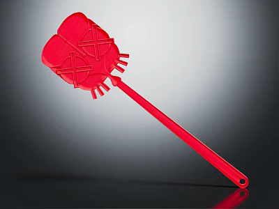 Red Silicone Kitchen Spatula With Crossed Lines And Long Handle Design 3d model