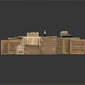 Rustic Wooden Dresser Set With Multiple Drawers And Decorative Bottles Cloth
