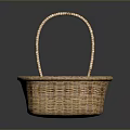 Little Animal Resting In Woven Basket With Two Curved Handles