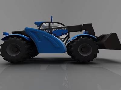 Multipurpose Blue Utility Vehicle With Large Tires And Front Bucket 3d model