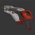 Futuristic Modern Weapon Pistol With White Red Grip And Sleek Frame Design
