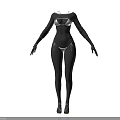Fashionable Black Silver Tight Bodysuit With Long Sleeves And Waist Details