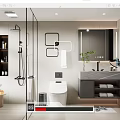 Modern Bathroom Interior Design With Glass Shower Enclosure Wall Mounted Toilet And Marble Vanity