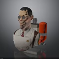 Stylized 3D Cartoon Character With White Outfit Brown Suspenders Goggles And Red Device