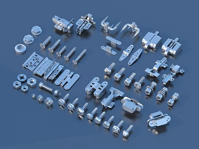 Various Metal Hardware Tools Including Screws Bolts Connectors And Plate Accessories 3d model