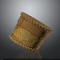 Intricate Animal Patterned Brown Woven Basket Tilted On Dark Background 3d model