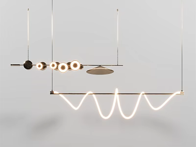 Modern Minimalist Pendant Lights With Wavy Linear Design And Circular Illuminated Elements 3d model