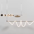 Modern Minimalist Pendant Lights With Wavy Linear Design And Circular Illuminated Elements 3d model