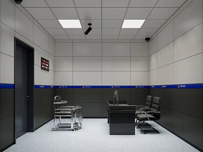 Modern Monitoring Room Interior With Control Desk Screens Wall Panels And Ceiling Lights 3d model