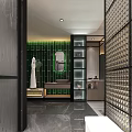 Modern Hotel Room Interior With Dark Green Walls Large Bed Wooden Flooring And Bedside Lamps