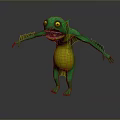Green Game Movie Character With Yellow Belly Sharp Teeth And Spikes 3d model