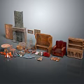 Various Home Furniture Pieces Including Chair Table Bookshelf And Decor Items Collection