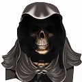Hooded Skeleton Sculpture With Detailed Facial Features And Flowing Cloak Design 3d model