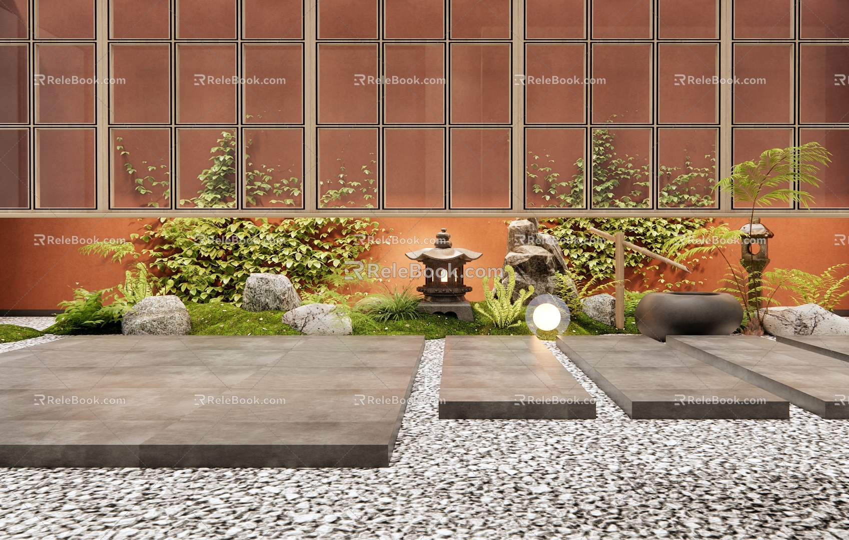 New Chinese Style Indoor Plant Landscape Courtyard Sitches Ting Step Plant Pile Plant Combination Stone 3d model