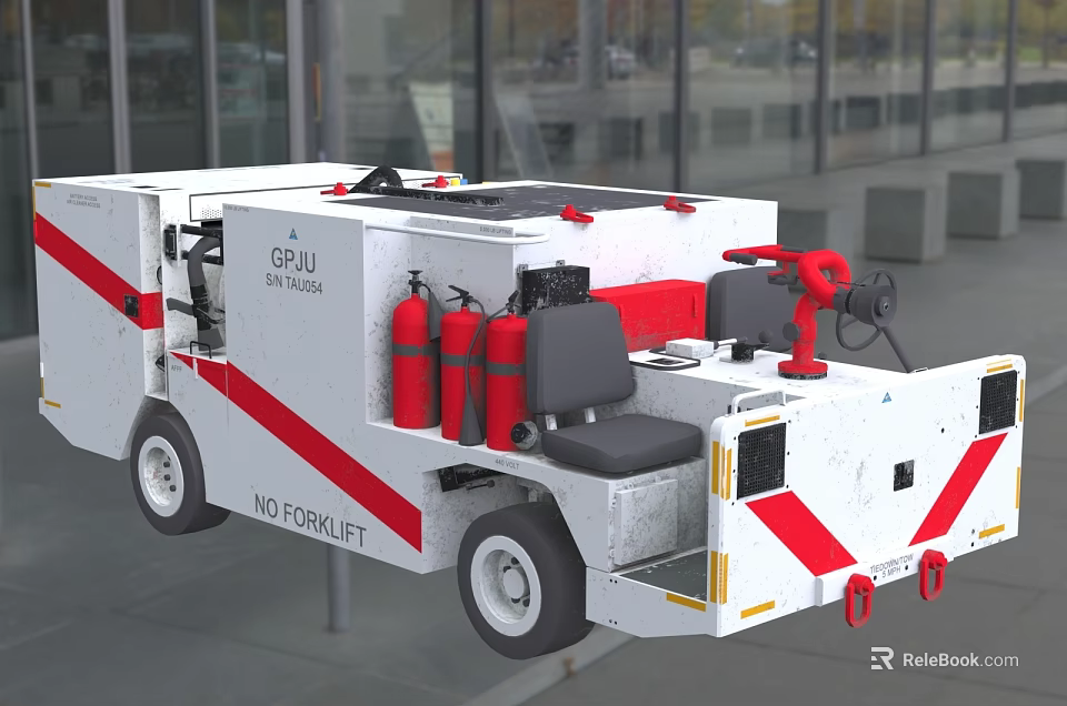 Utility Vehicle Featuring Red Fire Extinguishers Gray Seats And NO PERMIT Sign 3d model