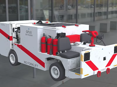 Utility Vehicle Featuring Red Fire Extinguishers Gray Seats And NO PERMIT Sign 3d model