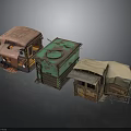 Vintage Retro Carts With Pink Green Brown Colors And Canvas Covers Open Tops