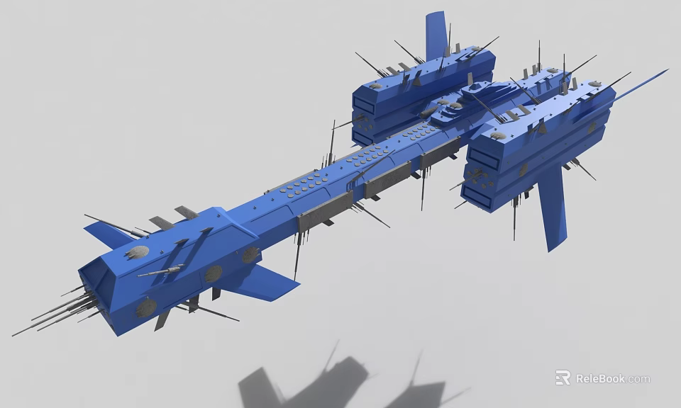 Blue 3D Mechanical Structure With Extended Parts And Protruding Elements Design 3d model 