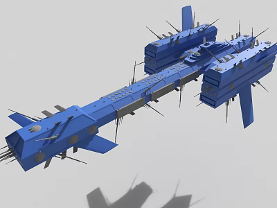 Blue 3D Mechanical Structure With Extended Parts And Protruding Elements Design 3d model