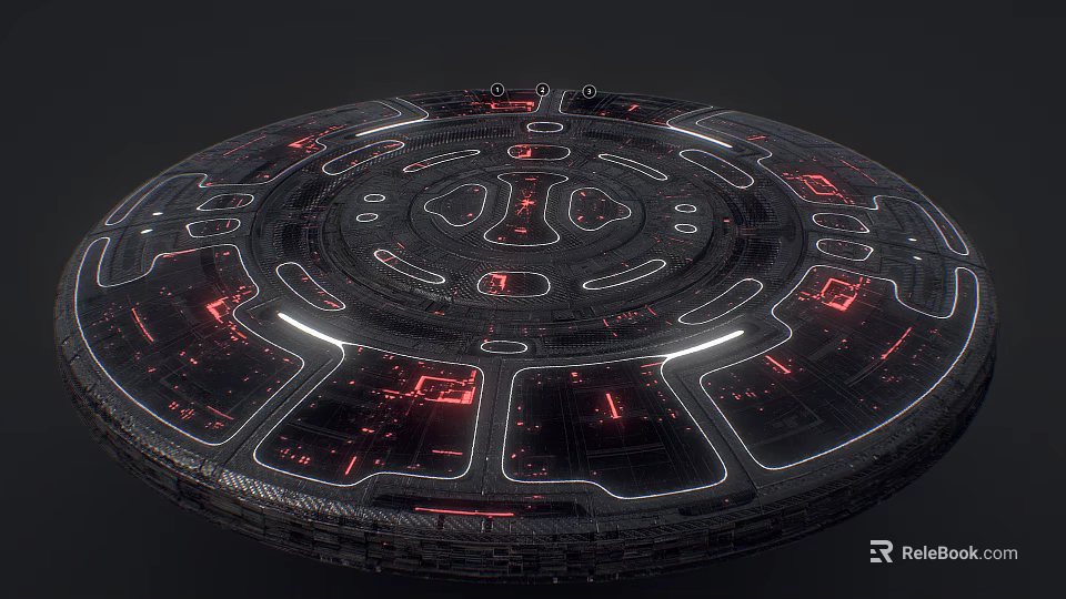Futuristic Disk Structure With Red And White Glowing Lines And Complex Illuminated Patterns 3d model 