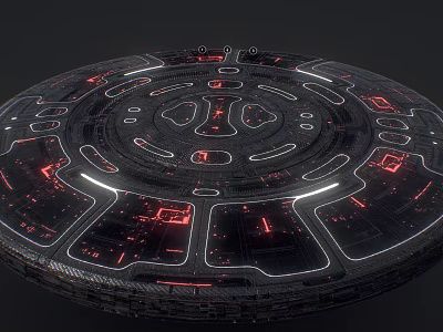 Futuristic Disk Structure With Red And White Glowing Lines And Complex Illuminated Patterns 3d model