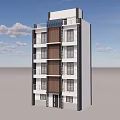 Modern Multi Storey Building Featuring White Exterior Brown Vertical Stripes Windows And Balconies