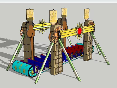 Colorful Playground Swing Ride With Multiple Seats Decorative Pillars And Sun Decorations 3d model