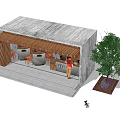 Modern Roadside Rest Station With Wooden Concrete Structure Service Desk Staff And Green Plant