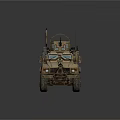 Military Tactical Utility Vehicle In Desert Tan With Armored Body Roof Equipment Antennas Large Tires
