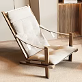 Comfortable Wooden Frame Leisure Chair With Beige Upholstered Cushion And Side Table