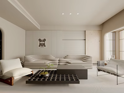Modern Minimalist Living Room Interior With Beige Sofa Coffee Table And Wall Art 3d model