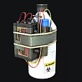 DIY Device Assembled With 12V Batteries Blue Cap Bottle Warning Label And Colored Wires