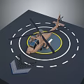 Helipad Building With Military Helicopter And Circular Yellow White Markings On Platform
