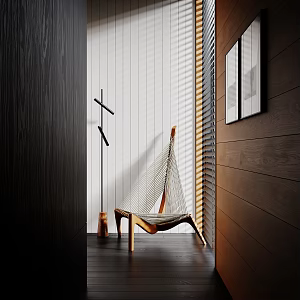 Mid-ancient Style Leisure Chair Sailing Chair Floor Lamp Venetian Blinds Decorative Hanging Painting 3d model