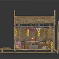 Traditional Thatched Roof Hut On Wooden Platform With Earthen Jars And Hanging Decorations