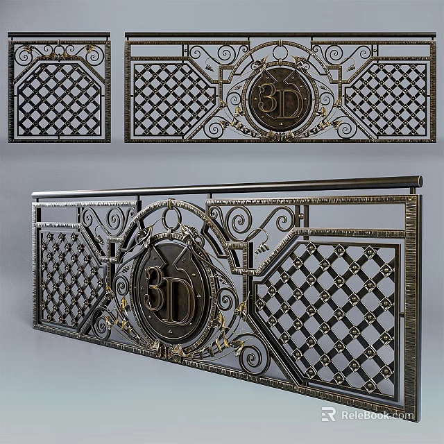 Ornate Metal Railing With Intricate Patterns And BD Logo Decorative Design 3d model 