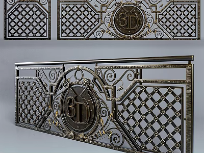 Ornate Metal Railing With Intricate Patterns And BD Logo Decorative Design 3d model
