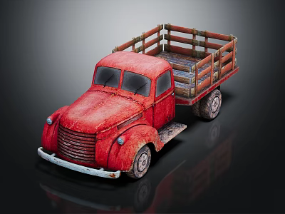 Vintage Red Truck Model With Wooden Bed And Retro Design Details 3d model
