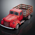 Vintage Red Truck Model With Wooden Bed And Retro Design Details