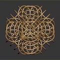 Copper Wire Spherical Sculpture With Intertwined Metal Design And Reflection On Dark Background