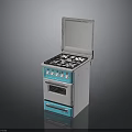 Blue And White Electric Stove Model With Open Lid Knobs And Oven Door