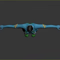 Blue Skinned Fantasy Character As Mythical Creature With Ornamental Outfit Green Shoes And Arm Decorations