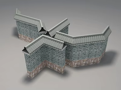 Traditional Building Exterior Wall with Gray Brick Structure Stone Base and Tiled Top Design 3d model