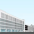 Modern Office Building With Glass Facade Urban Square Pedestrians And Blue Sky