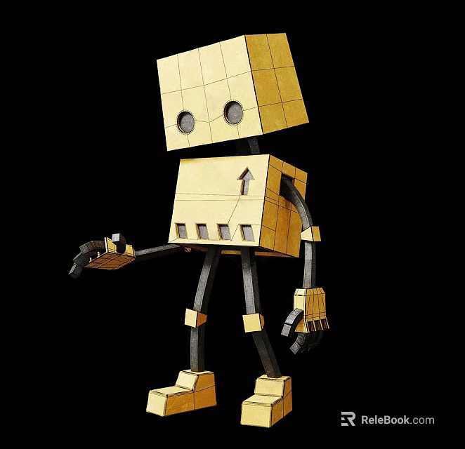 Yellow Block Style Smart Robot With Mechanical Arms Legs And Geometric Design 3d model 